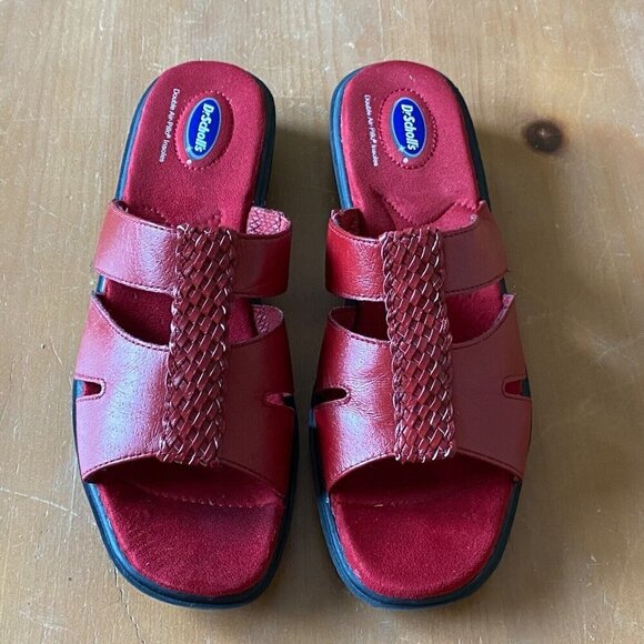 Dr. Scholls Red Leather Slide Sandals Womens Size 8.5 - Picture 2 of 13